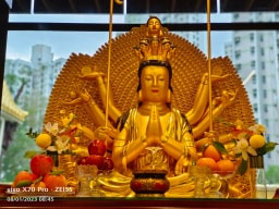 沙田普光明寺觀音殿內供奉千手千眼觀世音菩薩,為漢傳佛教六觀音之一。